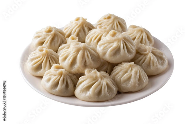 Obraz Plate of steamed dumplings with pleated tops isolated on a transparent background food asian 1
