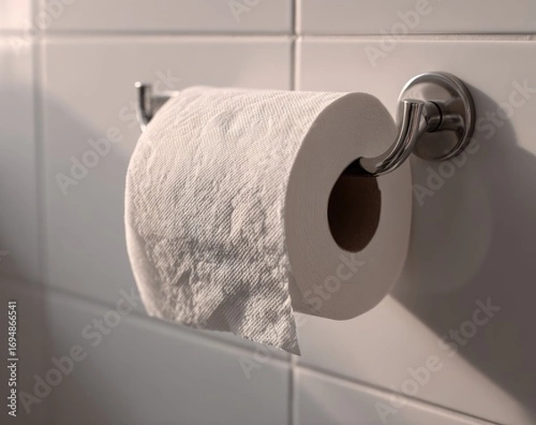 Fototapeta Toilet paper roll on a wall mount