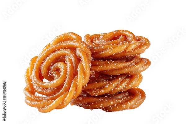 Obraz Stacked orange spiral pastries sprinkled with sugar crystals isolated on a transparent background pastry