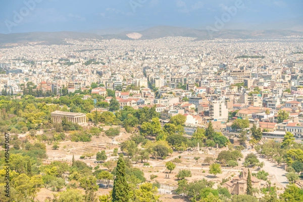 Fototapeta Vue panoramique d'Athènes depuis l'Acropole. 