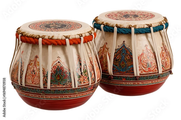 Obraz Two ornate Indian tabla drums with decorative patterns isolated on a transparent background percussion