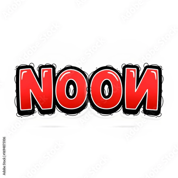 Fototapeta A vibrant red text effect in a playful comic book or graffiti style, featuring bold black outlines and shadow details, isolated on a white background for design projects