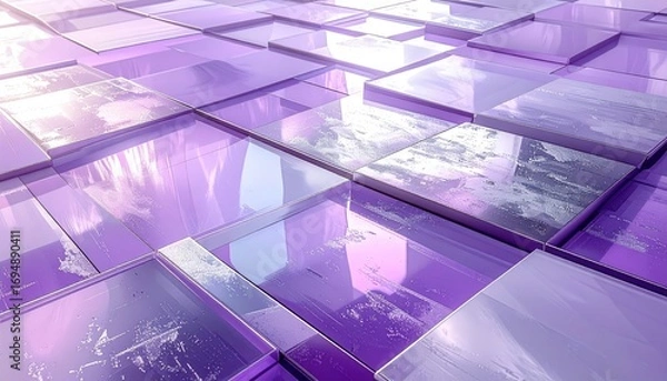 Fototapeta A captivating design featuring a repeating pattern of overlapping, glossy purple and silver squares, creating a dynamic visual effect.