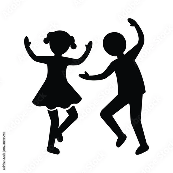 Obraz Children Dancing Pictogram Isolated on White Background