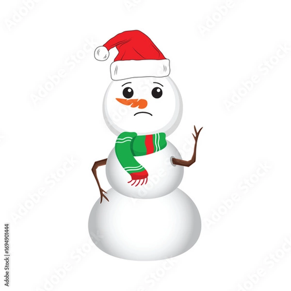 Fototapeta snowman with santa hat christmas vector
