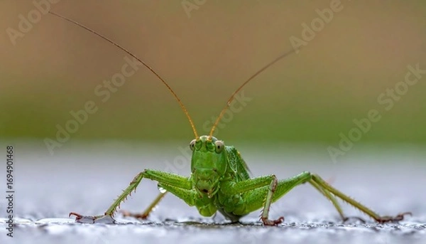 Fototapeta Close-up of a vibrant green grasshopper