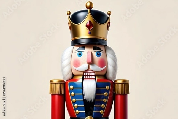 Fototapeta A Detailed and Colorful Representation of a Nutcracker Figurine with a Crown, Exuding Holiday Cheer and Classic Seasonal Charm