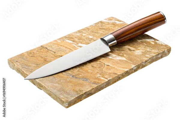 Obraz Sharp chef knife on textured stone isolated on white background