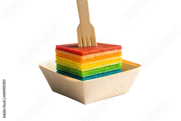 Obraz Rainbow jelly dessert in bowl isolated on white background