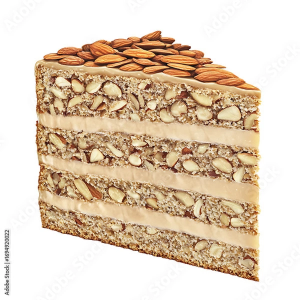 Obraz Layered Nut Cake Slice with Almond Topping