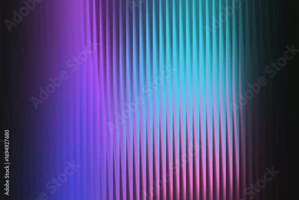 Fototapeta Abstract background with vertical ribbed texture illuminated by vibrant neon purple and turquoise light, creating a futuristic and dynamic effect