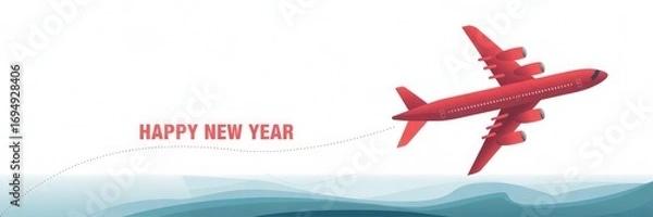 Fototapeta Happy New Year New Adventures Await! Red Airplane Taking Flight
