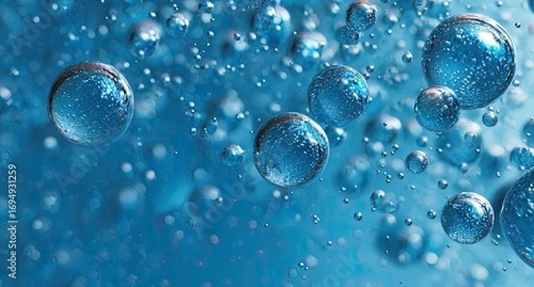 Fototapeta Abstract image of many translucent blue spheres