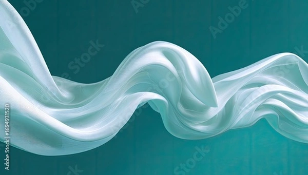 Fototapeta Smooth, flowing fabric draped in soft teal background