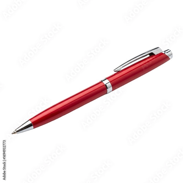 Fototapeta Sleek Red Pen Stationery Elegant Writing Tool Precision Instrument Fine Point Chrome Accents on transparent background