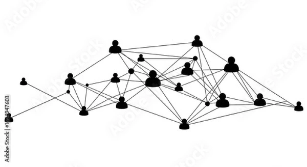 Fototapeta Silhouette network connections with people nodes on white background