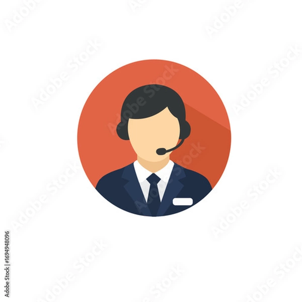 Fototapeta Flat Design Avatar of Customer Service Representative with Headset and Suit in Circle Background