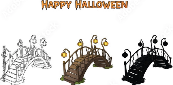 Fototapeta Halloween bridge with lanterns set of Halloween bridge in different styles for your design