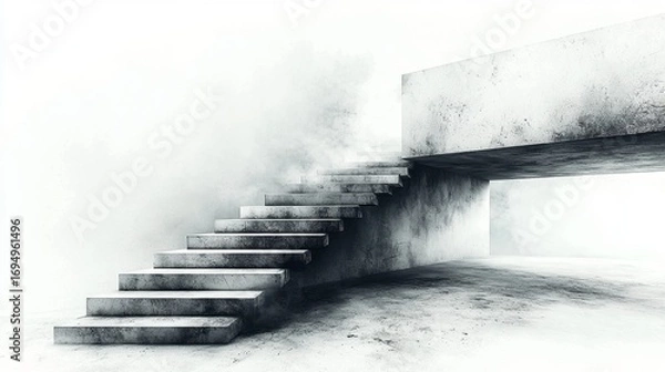 Fototapeta Abstract Staircase in Minimalist Architecture with Cloudy Atmosphere
