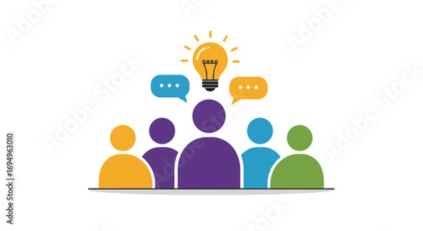 Fototapeta Creative teamwork idea concept with colorful figures and light bulb