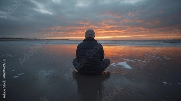 Fototapeta Calm Reflection by the Ocean at Sunset with Peaceful Atmosphere