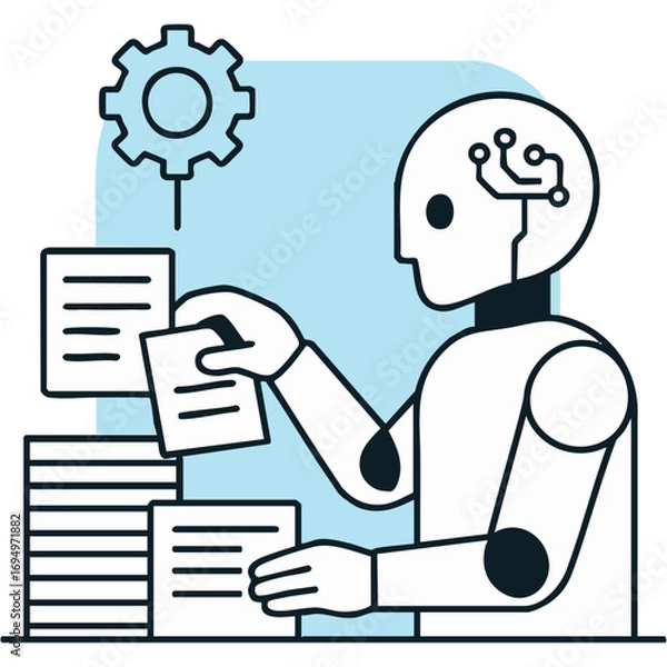Fototapeta Office Automation Robot Organizing Documents – Vector Illustration