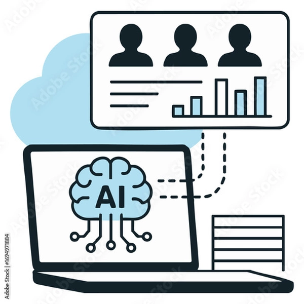 Fototapeta AI in Marketing Data Analysis Computer – Vector Illustration