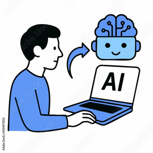 Fototapeta AI Chatbot Talking to Human with Laptop – Vector Illustration