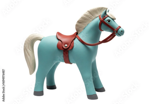 Fototapeta Isolated Toy Horse with Saddle and Bridle on Display for Children's Playtime Fun