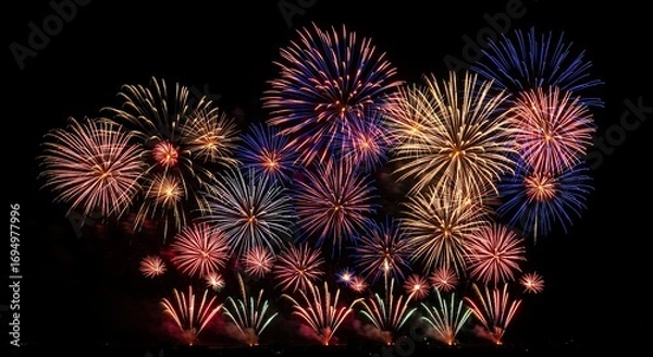 Fototapeta Colorful fireworks display against a dark sky celebration and festive visuals