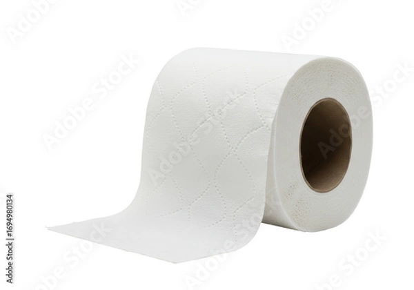 Fototapeta Isolated roll of quilted toilet paper, ready to use in the bathroom or restroom facility