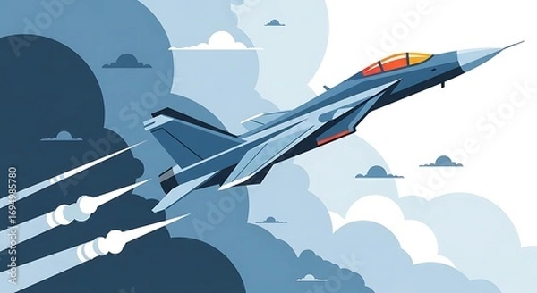 Fototapeta Fighter Jet Soaring Through Clouds.