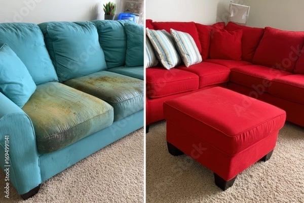 Fototapeta Generative AI highlights the stark difference between stained and cleaned carpets