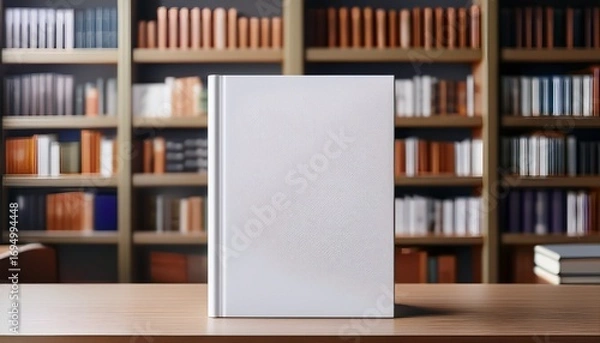 Fototapeta a blank book cover mock up standing on a library shelf