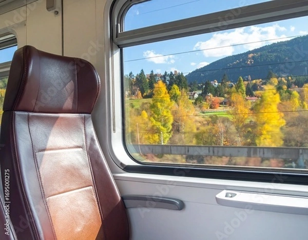Fototapeta View from a Train Window of a Vibrant Autumn Landscape