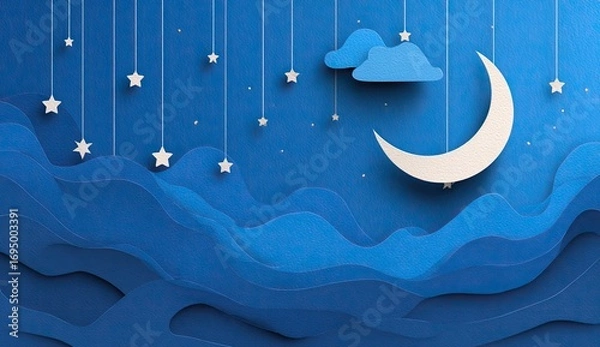 Obraz Paper cut night sky, stars, moon, clouds