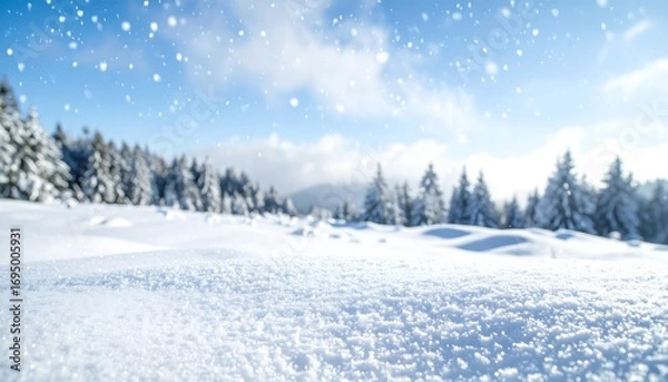 Fototapeta Snowy mountain landscape in soft focus