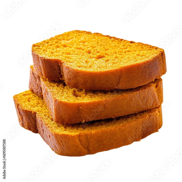 Obraz Stack of freshly baked pumpkin bread slices perfect for autumn desserts and holiday treats showcasing a warm color palette and inviting texture for food photography on transparent background