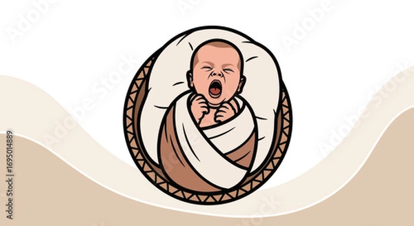 Obraz Illustration of a newborn baby yawning in a bed, modern vector art design