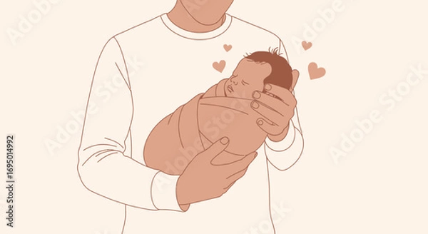 Obraz Illustration of a Parent Holding a Newborn Baby with Hearts, Displaying Love and Care