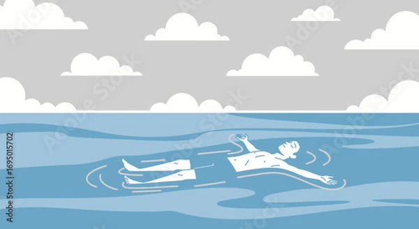 Obraz Illustration of a person floating on water with clouds in the sky in a relaxing scene