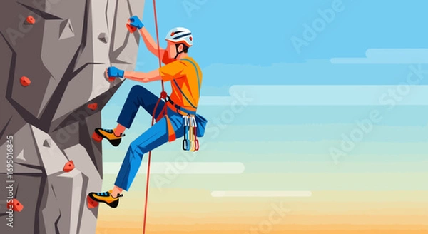 Obraz Illustration of a person rock climbing adventure outdoors with a blue sky in the background
