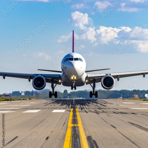 Fototapeta Airplane landing on runway (1)