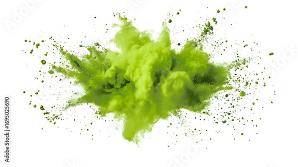 Obraz green matcha powder splash on white background for cafe and menu graphics, PNG graphic for digital advertising