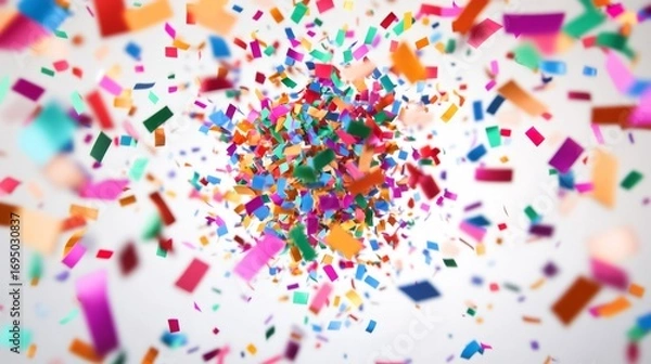 Fototapeta Joyful confetti explosion in the air colorful celebration dynamic environment creative viewpoint festive sparkling paper