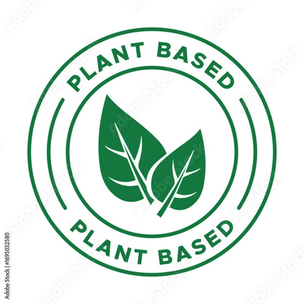 Fototapeta Plant-Based Label Vector Design | Plant-Based Seal Badge Icon | Vegan and Organic Food Certification Stamp
