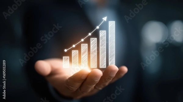 Fototapeta Businessman Displaying Informative Bar Graph, Exemplifying DataDriven Decision Making Perfect for Business Presentations and Infographics, Inspiring Confidence and Clarity.