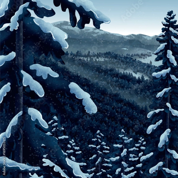 Obraz Winter landscape in the mountains flat illustration