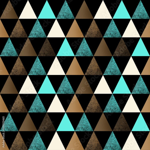 Fototapeta Seamless geometric pattern. brown, black, turquoise triangles.