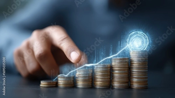 Obraz Manipulating a Digital Coin Stack Interactive Financial Graphic for Modern Marketing Campaigns, Boosting Engagement and Innovation.